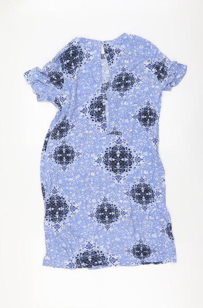 H&M Womens Blue Geometric Viscose A-Line Size XS Round Neck Pullover