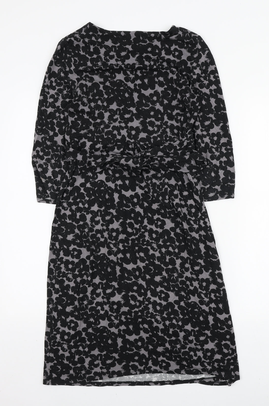 Monsoon Womens Black Floral Viscose Wrap Dress Size 10 V-Neck Tie