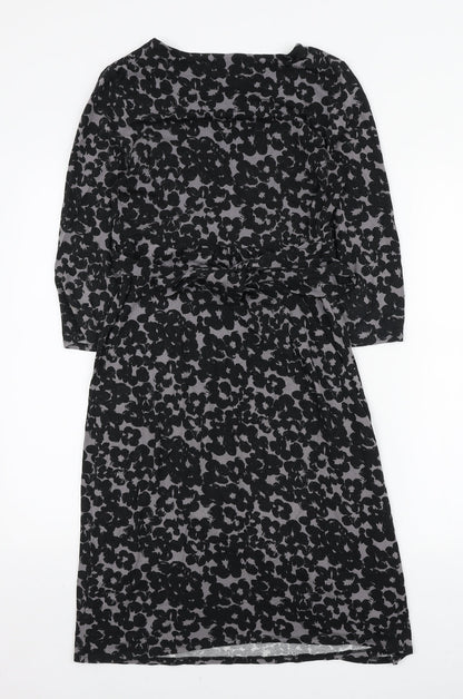 Monsoon Womens Black Floral Viscose Wrap Dress Size 10 V-Neck Tie