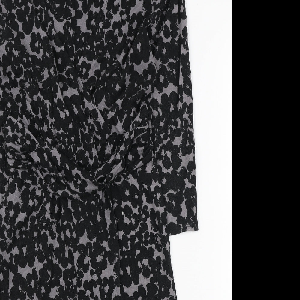 Monsoon Womens Black Floral Viscose Wrap Dress Size 10 V-Neck Tie