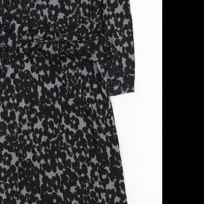 Monsoon Womens Black Floral Viscose Wrap Dress Size 10 V-Neck Tie