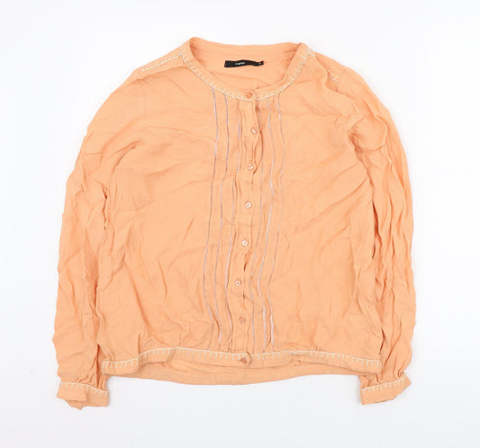 Fransa Womens Orange Viscose Basic Button-Up Size S Round Neck