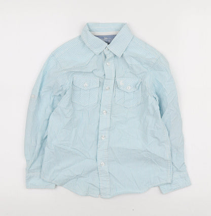 Rebel Boys Blue Striped Cotton Jersey Button-Up Size 6-7 Years Collared Button