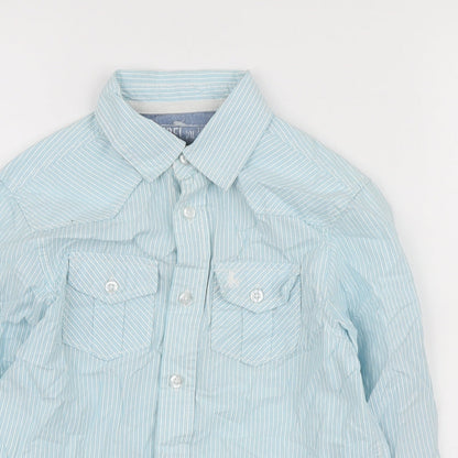 Rebel Boys Blue Striped Cotton Jersey Button-Up Size 6-7 Years Collared Button