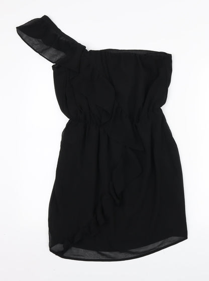 Lipsy Womens Black Polyester Mini Size 10 One Shoulder Pullover