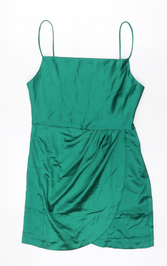 Zara Womens Green Polyester Mini Size S Square Neck Zip