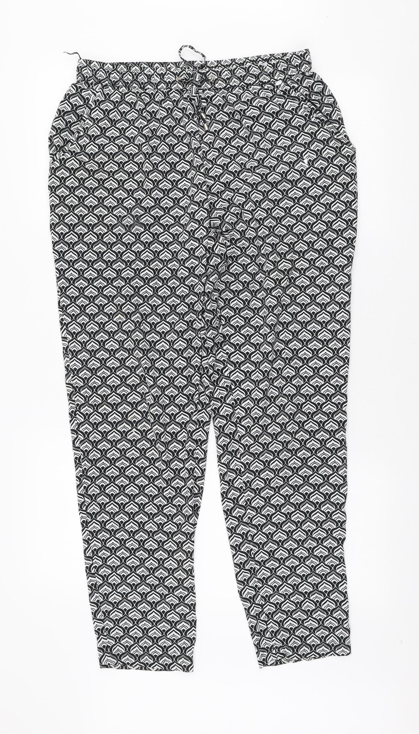 New Look Womens Black Geometric Polyester Trousers Size 12 L27 in Regular Tie