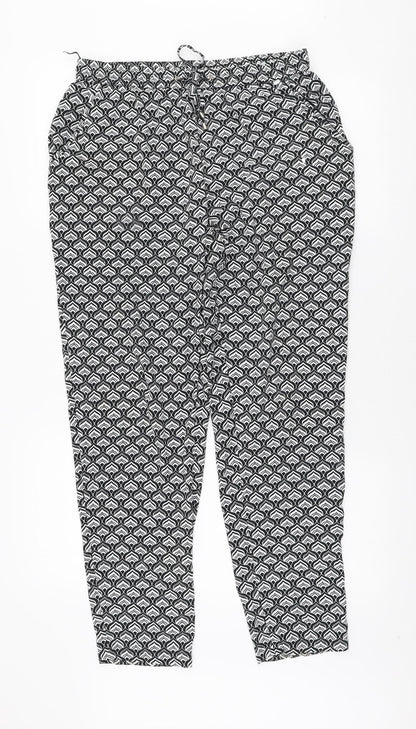 New Look Womens Black Geometric Polyester Trousers Size 12 L27 in Regular Tie
