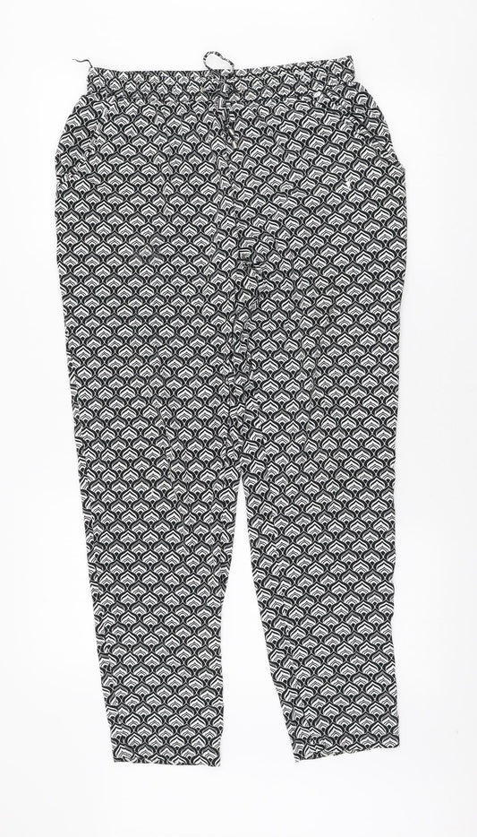 New Look Womens Black Geometric Polyester Trousers Size 12 L27 in Regular Tie