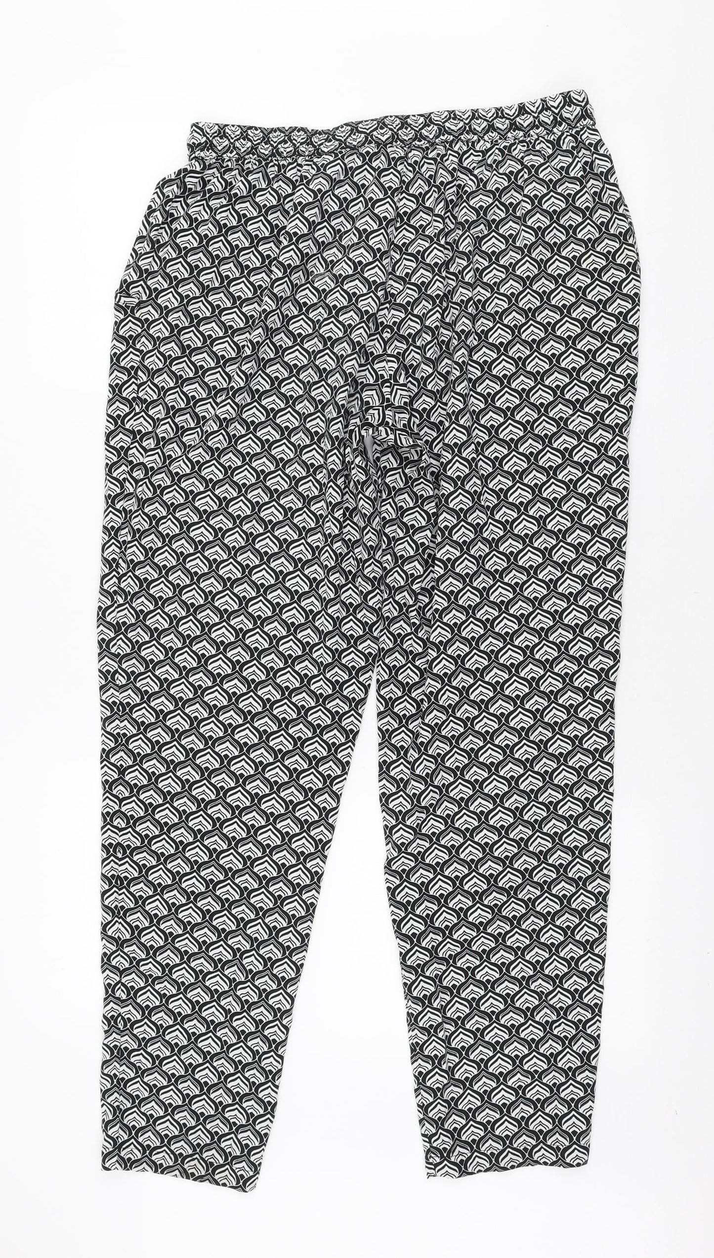 New Look Womens Black Geometric Polyester Trousers Size 12 L27 in Regular Tie