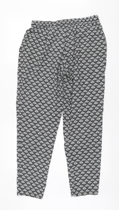 New Look Womens Black Geometric Polyester Trousers Size 12 L27 in Regular Tie