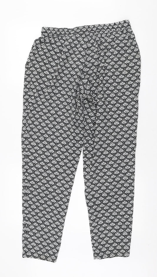 New Look Womens Black Geometric Polyester Trousers Size 12 L27 in Regular Tie