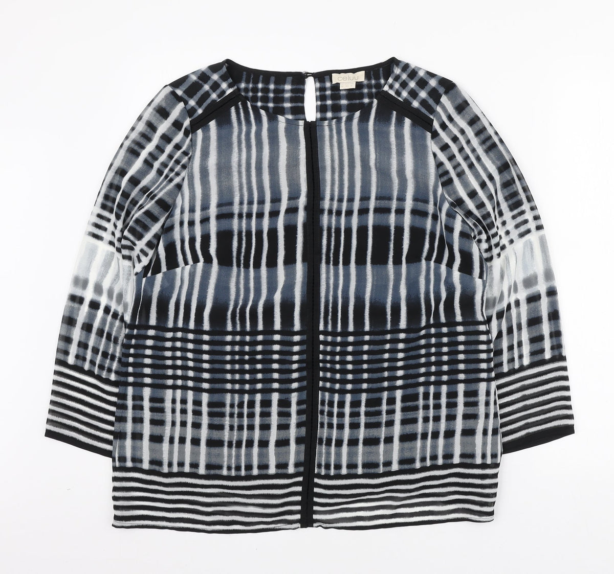 Celuu Womens Blue Geometric Polyester Basic Blouse Size 12 Round Neck