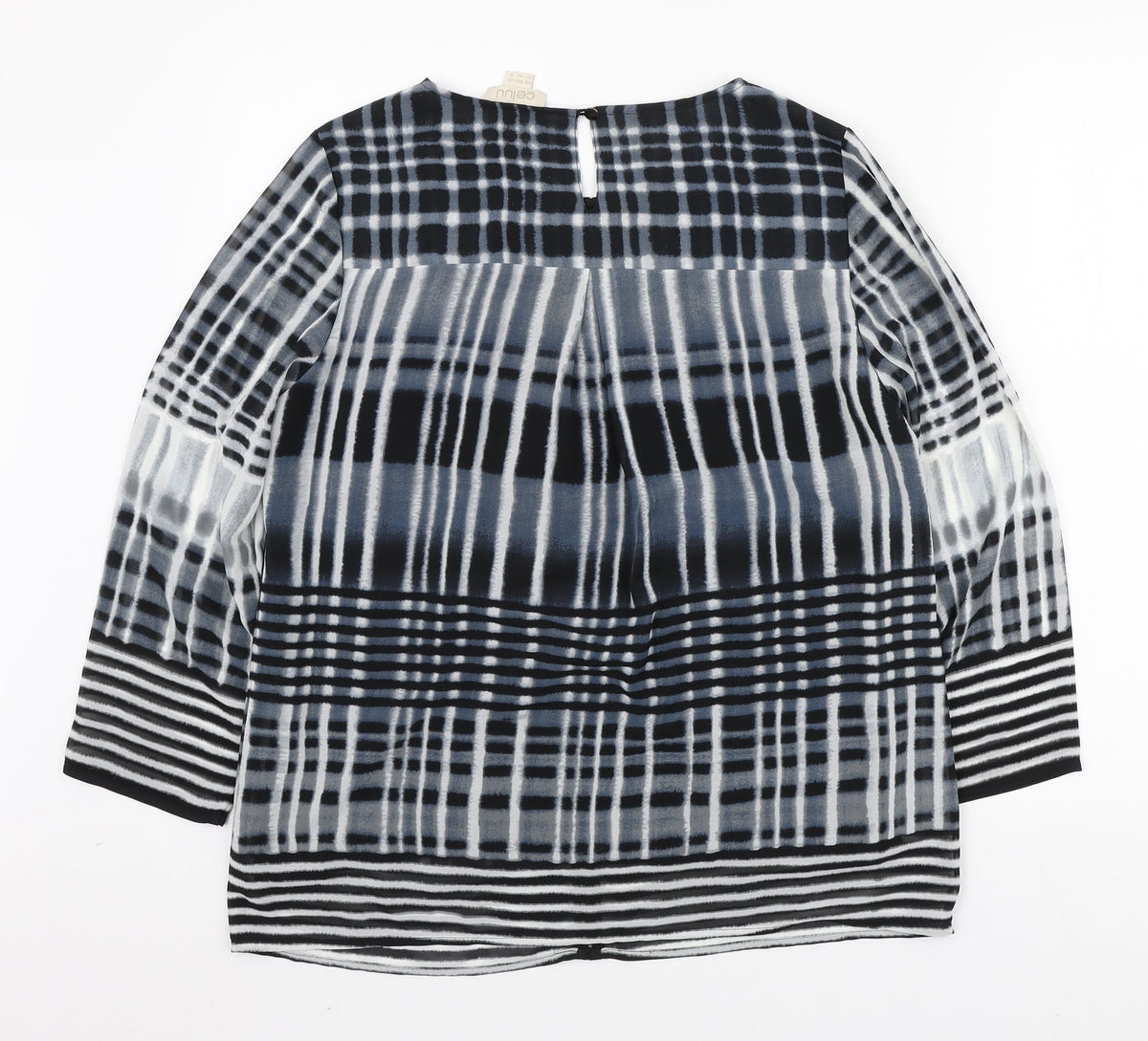 Celuu Womens Blue Geometric Polyester Basic Blouse Size 12 Round Neck