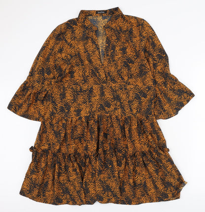 Boohoo Womens Black Geometric Polyester Shirt Dress Size S V-Neck Pullover