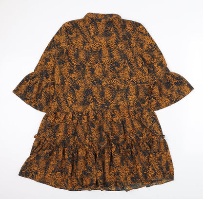 Boohoo Womens Black Geometric Polyester Shirt Dress Size S V-Neck Pullover