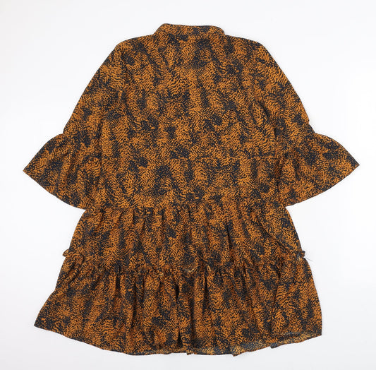 Boohoo Womens Black Geometric Polyester Shirt Dress Size S V-Neck Pullover