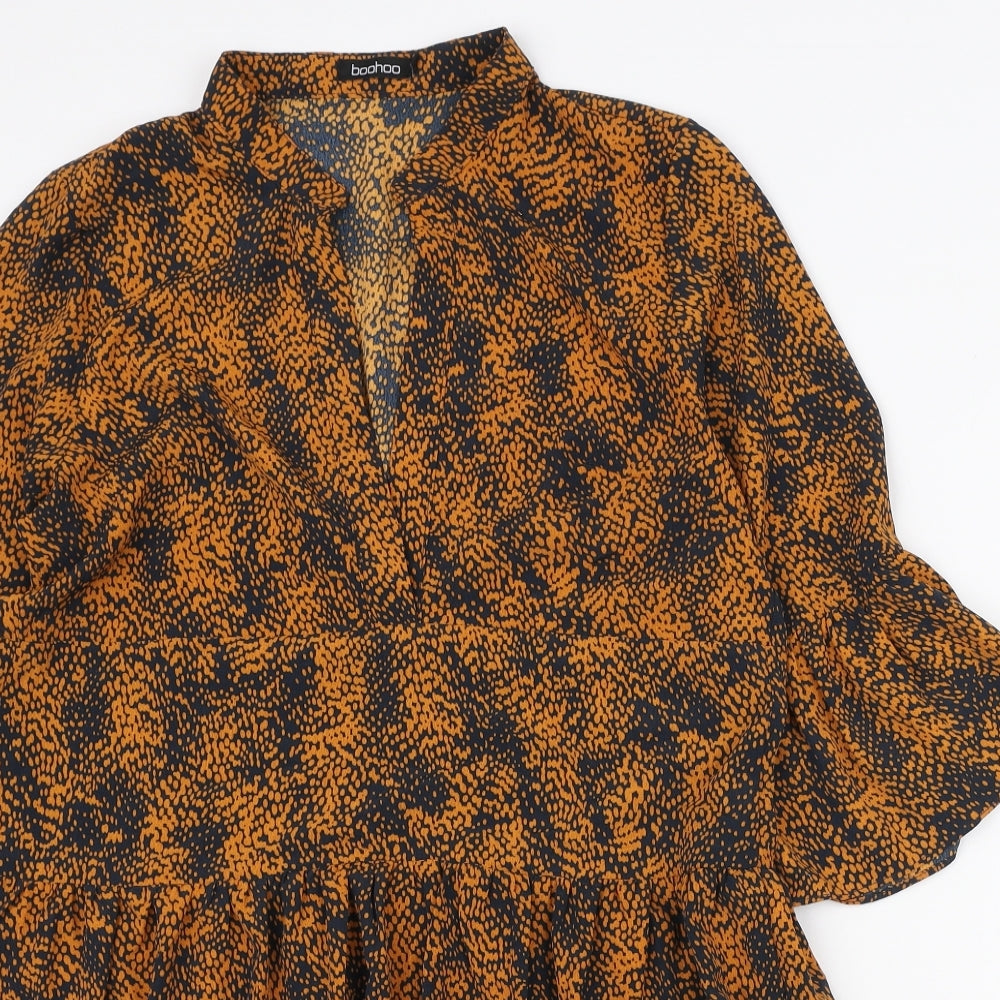 Boohoo Womens Black Geometric Polyester Shirt Dress Size S V-Neck Pullover