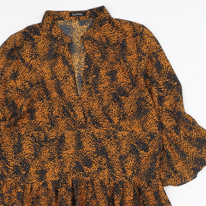 Boohoo Womens Black Geometric Polyester Shirt Dress Size S V-Neck Pullover