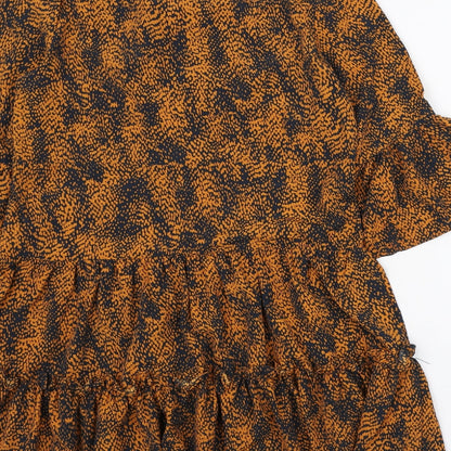 Boohoo Womens Black Geometric Polyester Shirt Dress Size S V-Neck Pullover