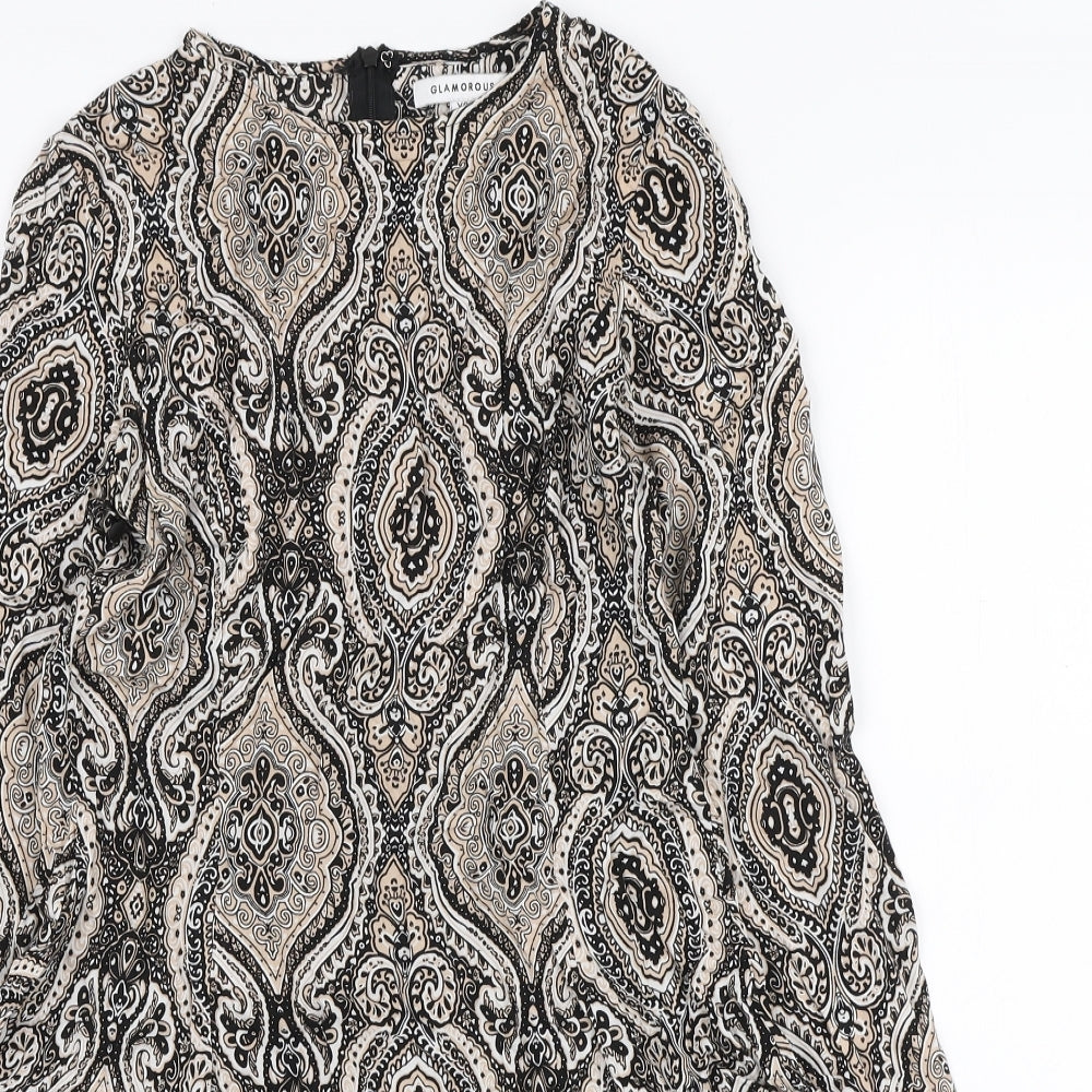 Glamorous Womens Multicoloured Paisley Viscose Mini Size XS Round Neck Zip