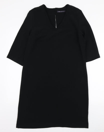 Marks and Spencer Womens Black Polyester A-Line Size 12 V-Neck Button