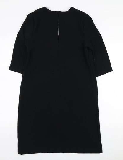 Marks and Spencer Womens Black Polyester A-Line Size 12 V-Neck Button