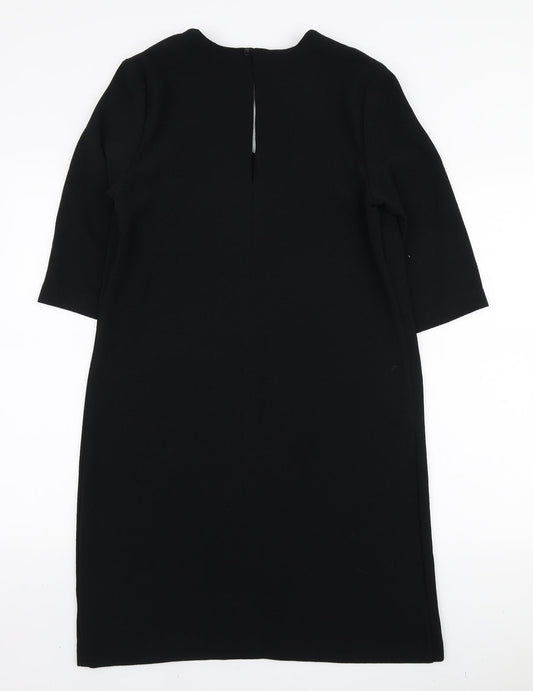 Marks and Spencer Womens Black Polyester A-Line Size 12 V-Neck Button