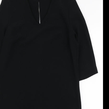 Marks and Spencer Womens Black Polyester A-Line Size 12 V-Neck Button