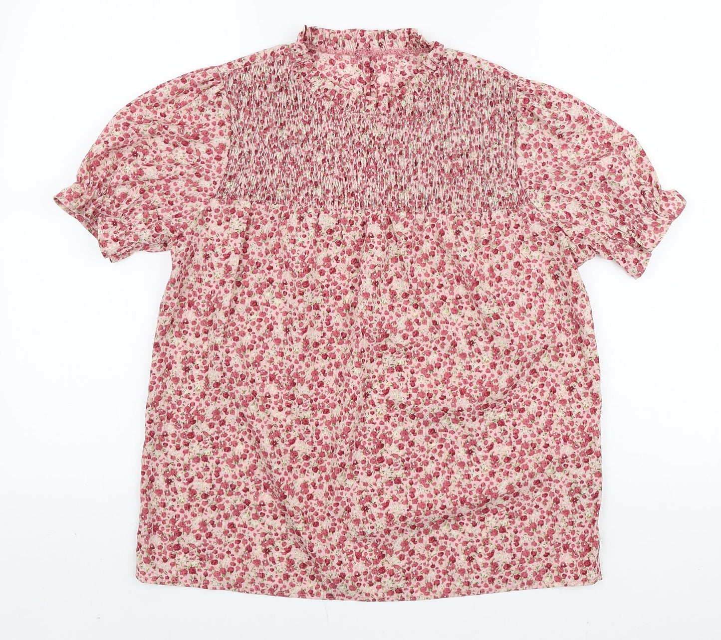 SheIn Womens Pink Floral Polyester Basic Blouse Size S Mock Neck