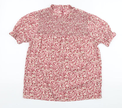 SheIn Womens Pink Floral Polyester Basic Blouse Size S Mock Neck