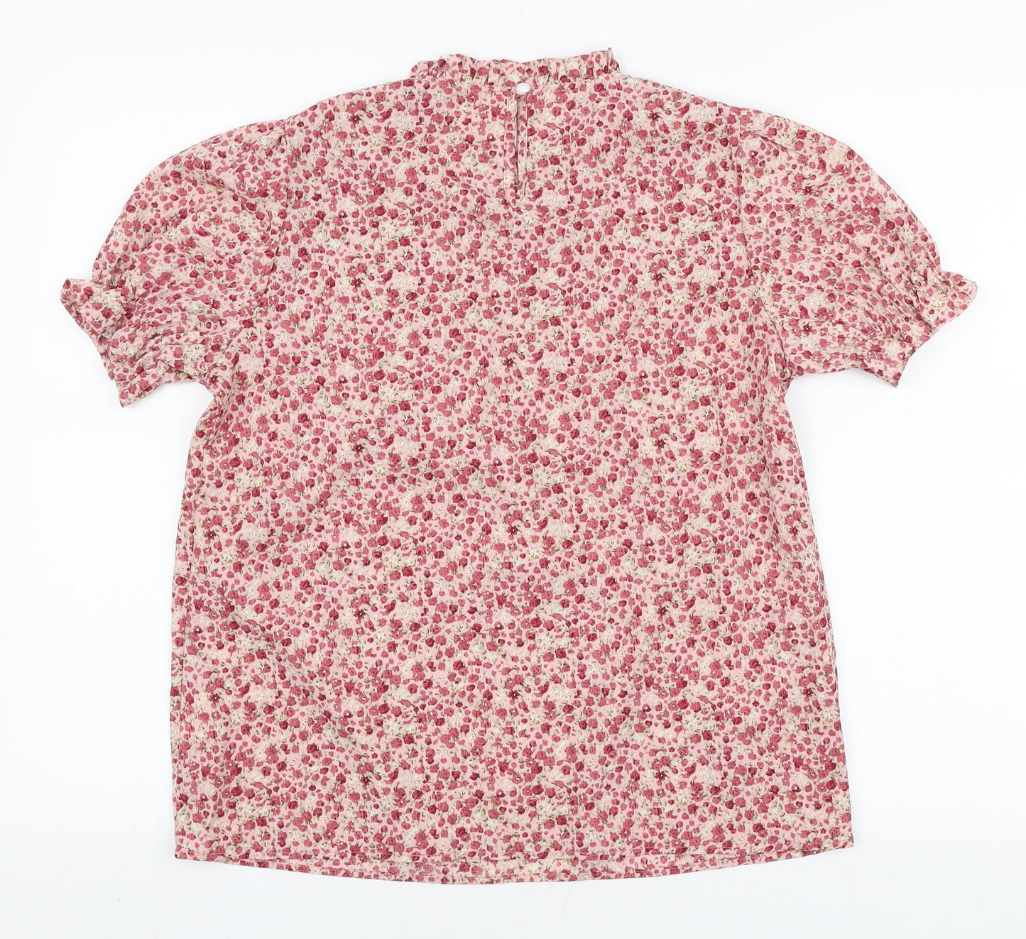 SheIn Womens Pink Floral Polyester Basic Blouse Size S Mock Neck