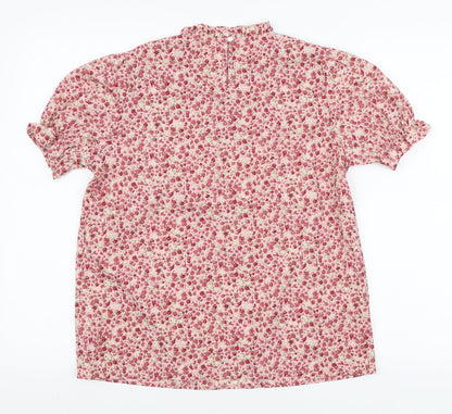 SheIn Womens Pink Floral Polyester Basic Blouse Size S Mock Neck