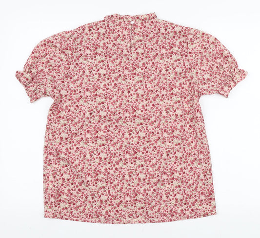 SheIn Womens Pink Floral Polyester Basic Blouse Size S Mock Neck