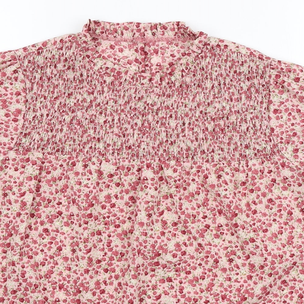 SheIn Womens Pink Floral Polyester Basic Blouse Size S Mock Neck