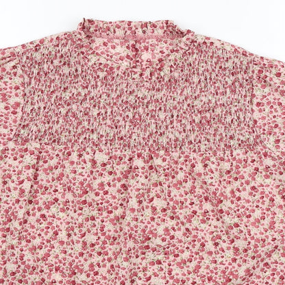 SheIn Womens Pink Floral Polyester Basic Blouse Size S Mock Neck