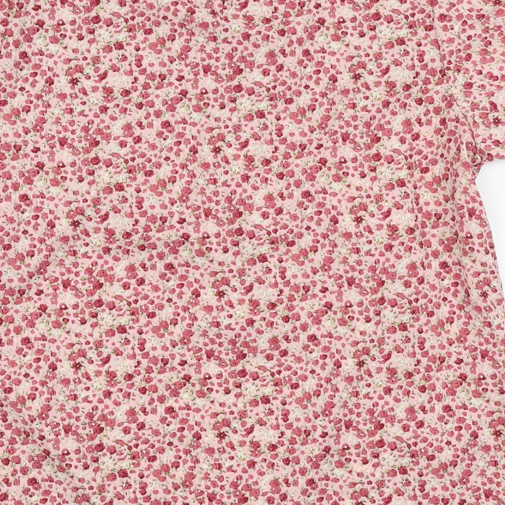 SheIn Womens Pink Floral Polyester Basic Blouse Size S Mock Neck