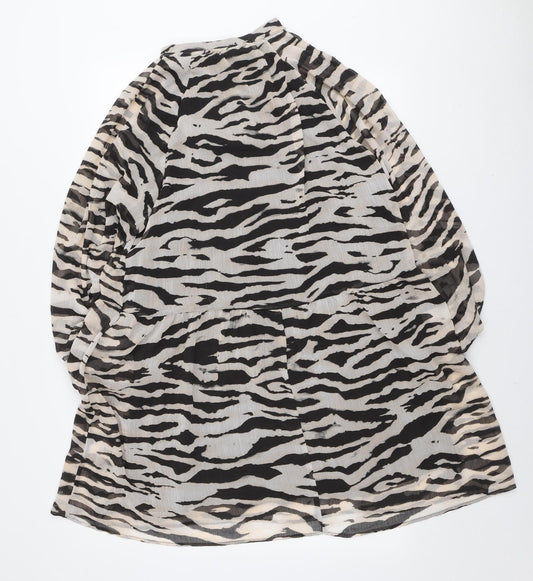 H&M Womens Ivory Animal Print Polyester Trapeze & Swing Size M Mock Neck Tie