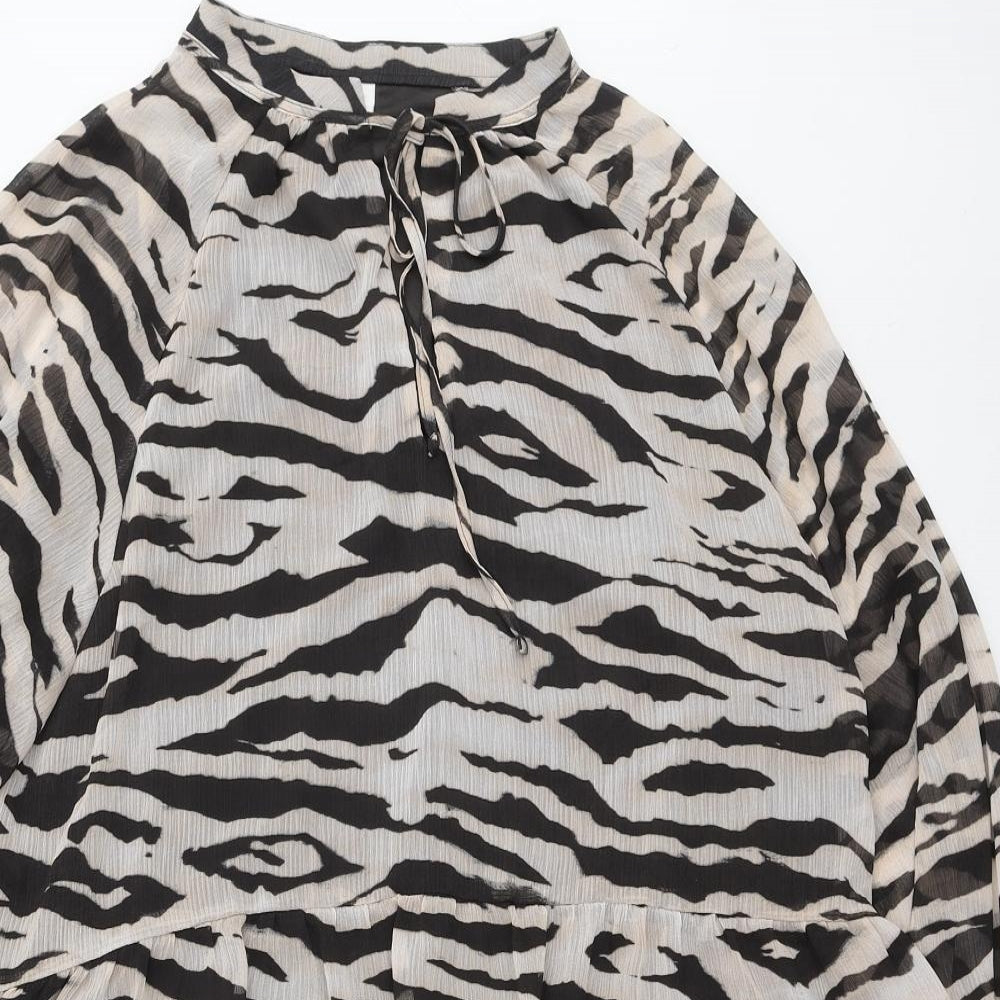 H&M Womens Ivory Animal Print Polyester Trapeze & Swing Size M Mock Neck Tie