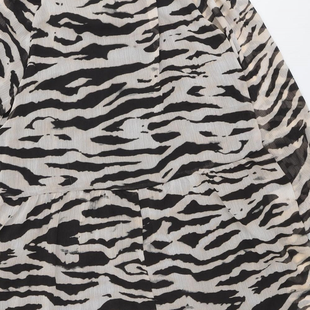 H&M Womens Ivory Animal Print Polyester Trapeze & Swing Size M Mock Neck Tie