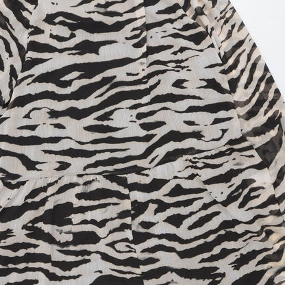 H&M Womens Ivory Animal Print Polyester Trapeze & Swing Size M Mock Neck Tie