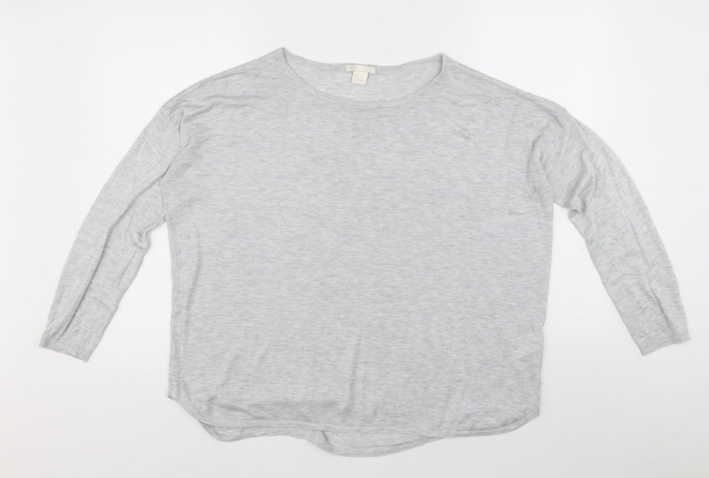 Basic Womens Grey Boat Neck Acrylic Pullover Jumper Size L