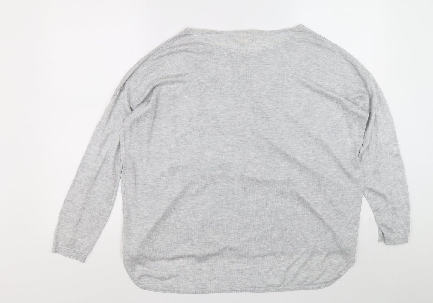 Basic Womens Grey Boat Neck Acrylic Pullover Jumper Size L