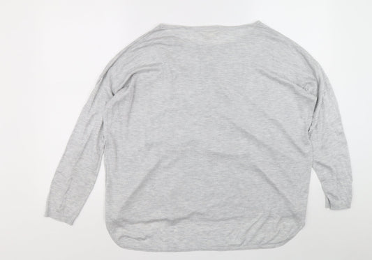 Basic Womens Grey Boat Neck Acrylic Pullover Jumper Size L