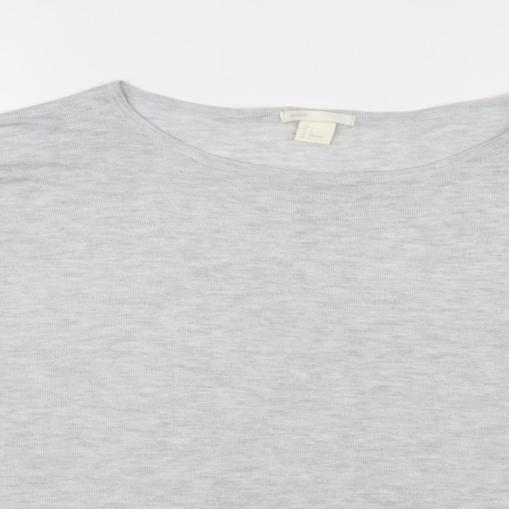 Basic Womens Grey Boat Neck Acrylic Pullover Jumper Size L