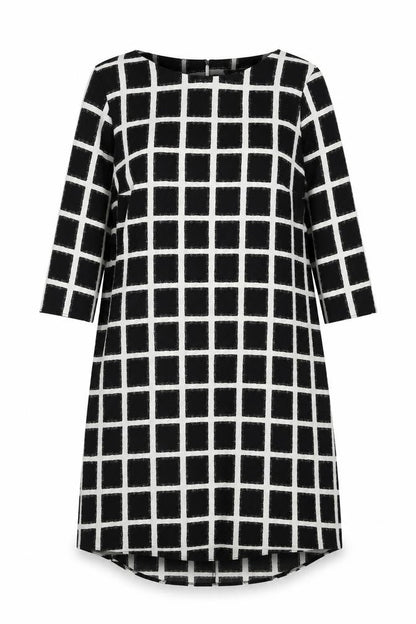 New Look Womens Black Check Polyester A-Line Size 8 Round Neck Button