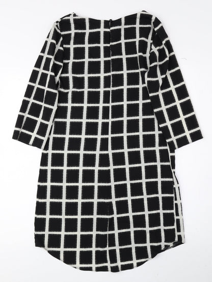 New Look Womens Black Check Polyester A-Line Size 8 Round Neck Button