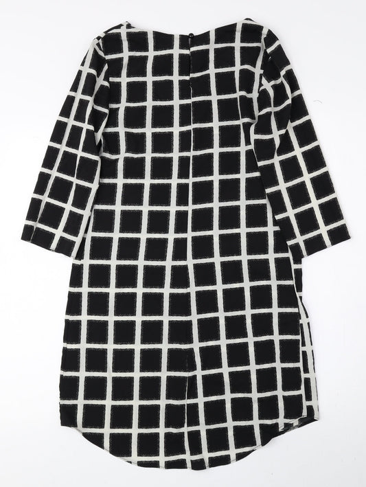 New Look Womens Black Check Polyester A-Line Size 8 Round Neck Button
