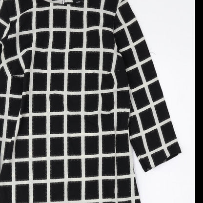 New Look Womens Black Check Polyester A-Line Size 8 Round Neck Button