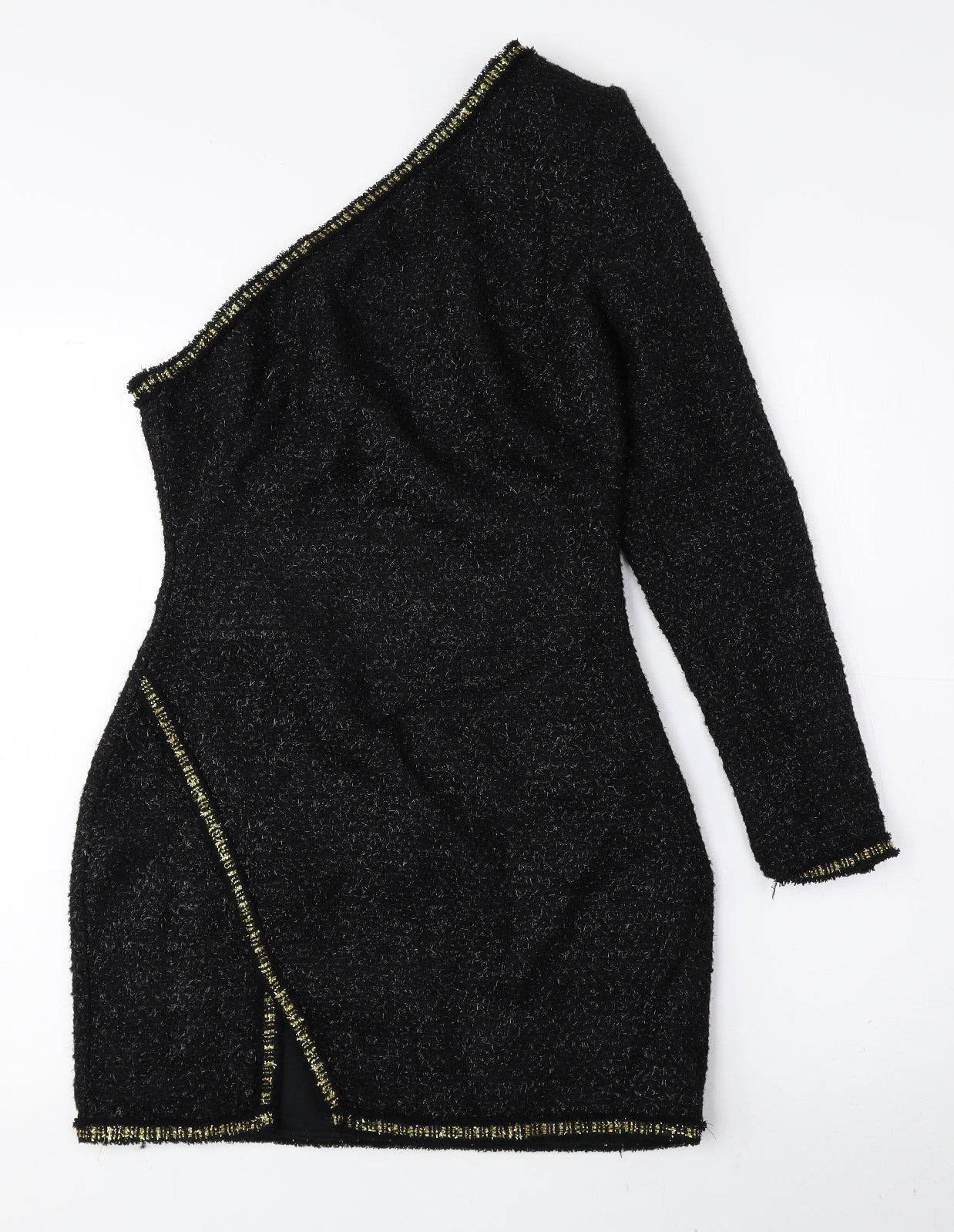 Zara Womens Black Acrylic Bodycon Size 4 One Shoulder Zip